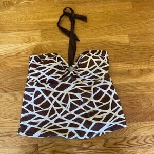 Brown & White Giraffe Print Tankini Bikini Top – Halter Style